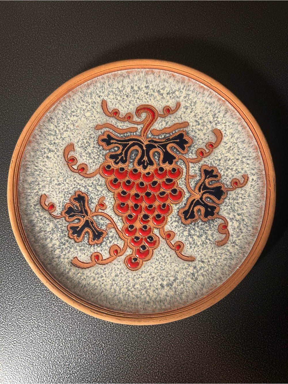 Hand Made Bonis Pottery Rhodes Greece Terracotta Plate Grape Design